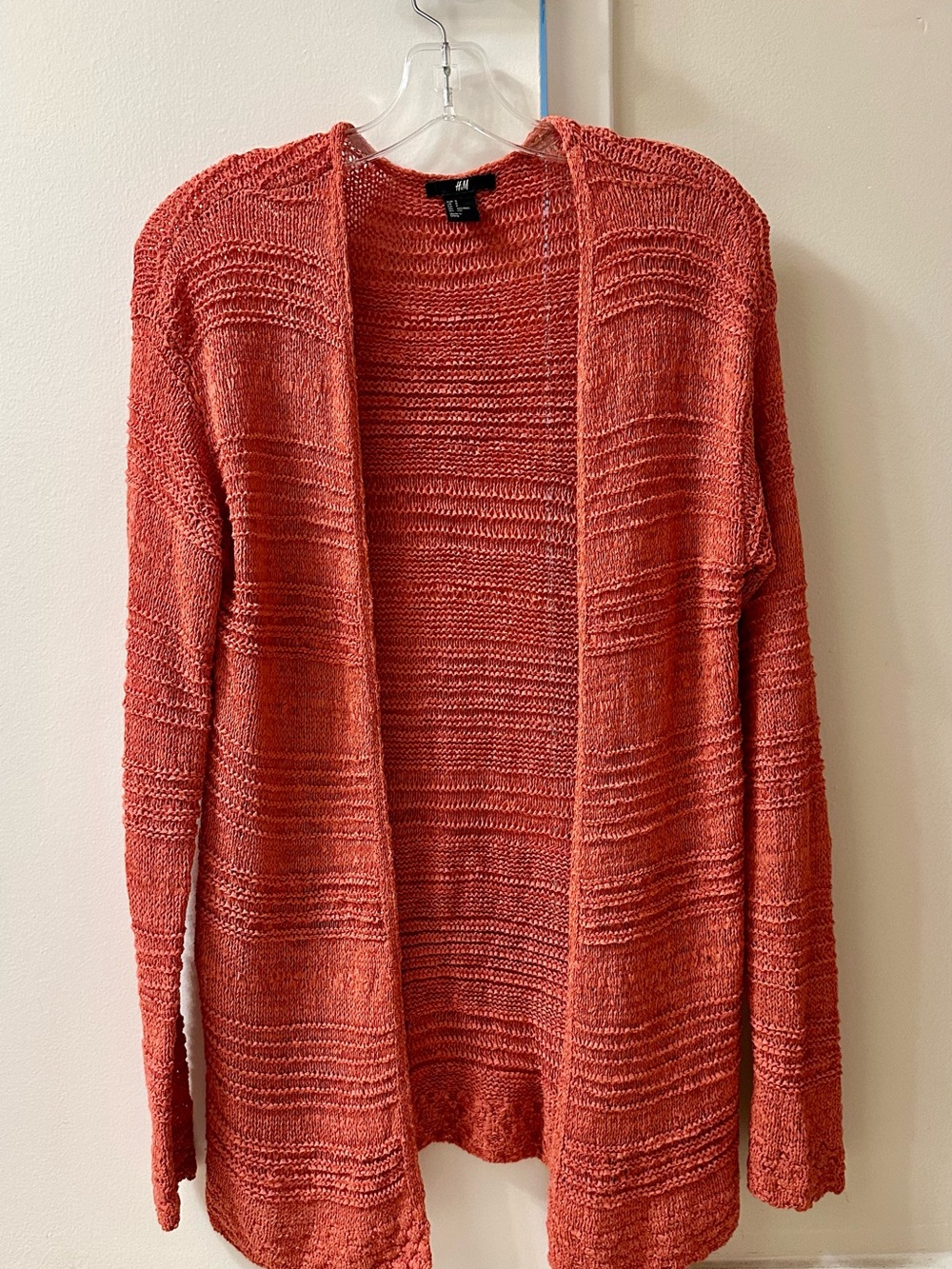 H&M Coral Open-Front Textured Knit Cardigan